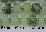 CRB525 15.5 inches 6*10mm tyre matte green rutilated quartz beads