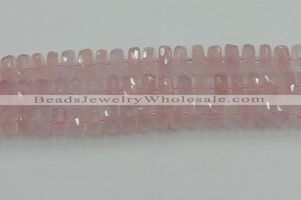 CRB561 15.5 inches 8*18mm faceted rondelle rose quartz beads