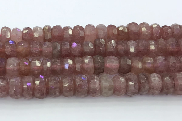 CRB5624 15.5 inches 6*12mm faceted rondelle strawberry quartz beads