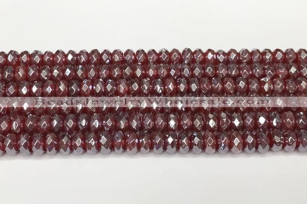 CRB5709 15 inches 5*8mm faceted rondelle AB-color red agate beads