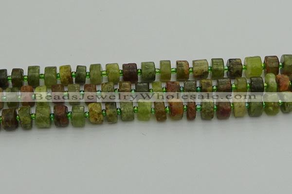 CRB665 15.5 inches 6*10mm tyre green garnet gemstone beads