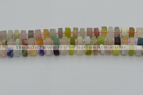 CRB680 15.5 inches 6*10mm tyre matte mixed gemstone beads