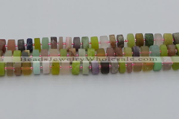 CRB681 15.5 inches 6*12mm tyre matte mixed gemstone beads