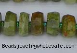 CRB850 15.5 inches 6*10mm faceted rondelle green garnet beads