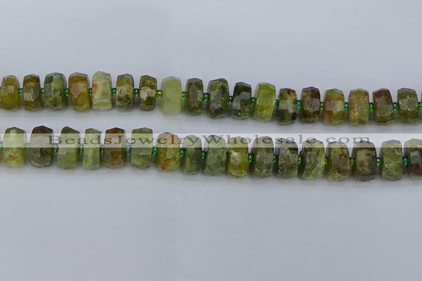 CRB851 15.5 inches 7*12mm faceted rondelle green garnet beads