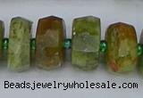 CRB852 15.5 inches 8*14mm faceted rondelle green garnet beads