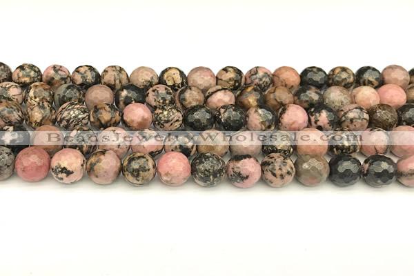 CRD361 15 inches 8mm faceted round rhodonite beads wholesale