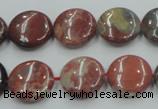 CRE07 16 inches 15mm flat round natural red jasper beads wholesale