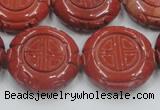 CRE20 16 inches 25mm carved coin natural red jasper beads wholesale