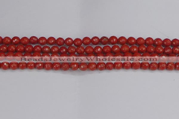 CRE339 15.5 inches 6mm faceted round red jasper beads