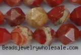 CRE348 15.5 inches 12mm faceted nuggets red jasper beads