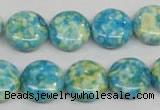 CRF118 15.5 inches 14mm flat round dyed rain flower stone beads