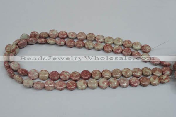 CRF255 15.5 inches 10mm flat round dyed rain flower stone beads