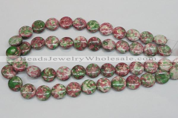 CRF32 15.5 inches 16mm flat round dyed rain flower stone beads