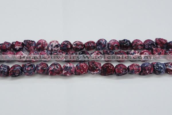 CRF364 15.5 inches 11*12mm skull dyed rain flower stone beads