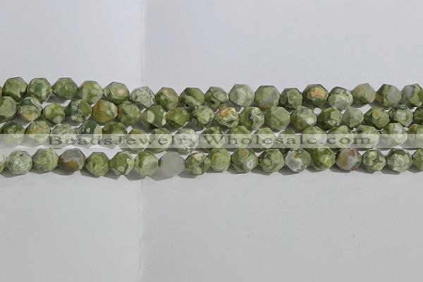 CRH555 15.5 inches 10mm faceted nuggets matte rhyolite gemstone beads