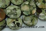 CRH87 15.5 inches 20mm faceted flat round rhyolite beads wholesale