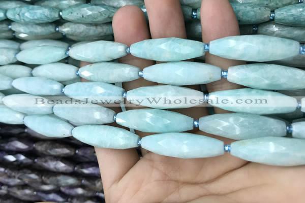 CRI110 15.5 inches 10*30mm faceted rice amazonite gemstone beads