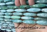 CRI112 15.5 inches 10*30mm faceted rice amazonite gemstone beads