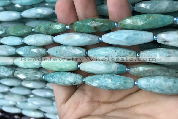 CRI112 15.5 inches 10*30mm faceted rice amazonite gemstone beads