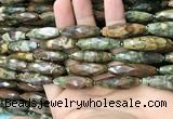 CRI115 15.5 inches 10*30mm faceted rice rhyolite gemstone beads