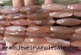 CRI137 15.5 inches 10*30mm faceted rice moonstone gemstone beads