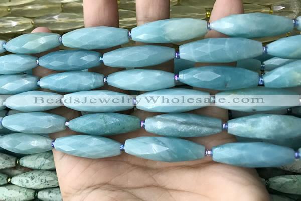 CRI146 15.5 inches 10*30mm faceted rice amazonite beads