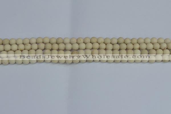 CRJ610 15.5 inches 4mm round matte white fossil jasper beads