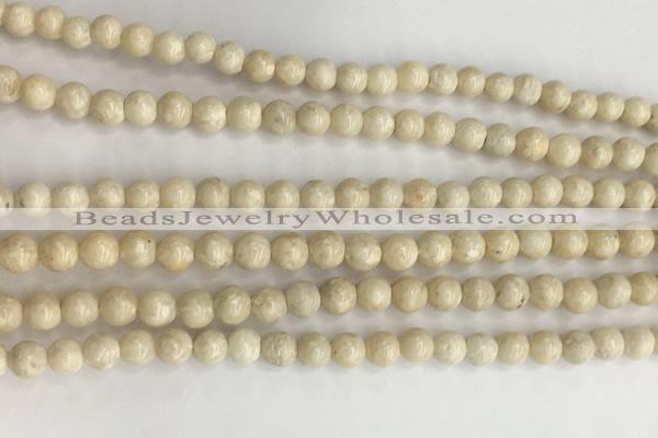 CRJ620 15.5 inches 4mmm round white fossil jasper beads wholesale