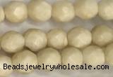 CRJ626 15.5 inches 4mmm faceted round white fossil jasper beads