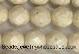 CRJ627 15.5 inches 6mm faceted round white fossil jasper beads