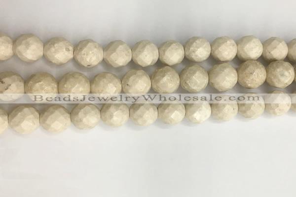 CRJ629 15.5 inches 10mm faceted round white fossil jasper beads