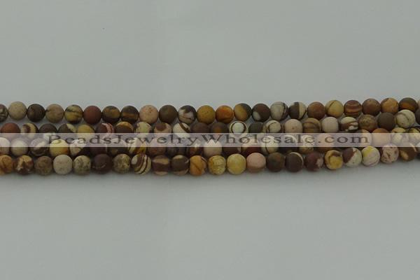 CRO1071 15.5 inches 6mm round matte brown zebra jasper beads