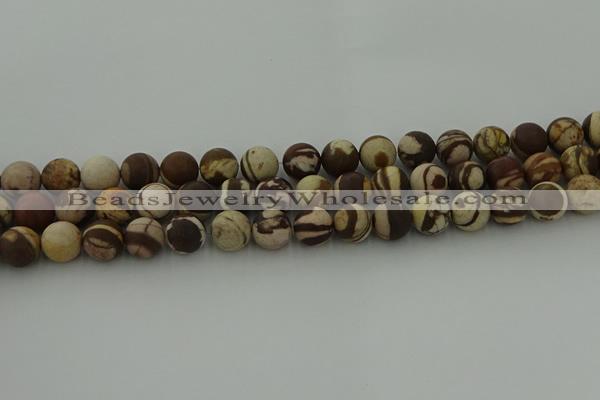 CRO1073 15.5 inches 10mm round matte brown zebra jasper beads