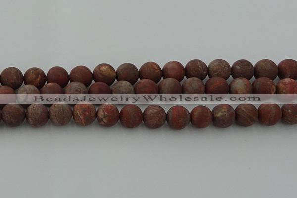 CRO1104 15.5 inches 12mm round matte pomegranate jasper beads