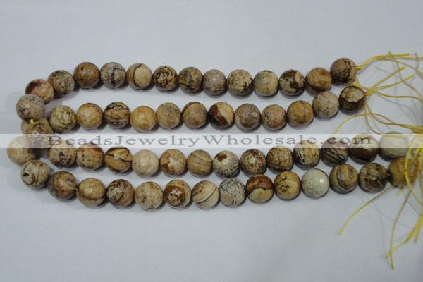 CRO765 15.5 inches 14mm faceted round picture jasper beads wholesale