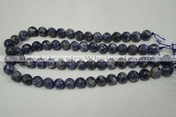 CRO774 15.5 inches 12mm faceted round blue spot stone beads wholesale