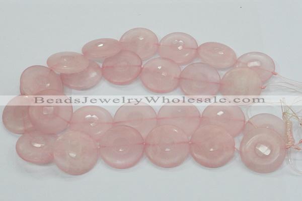 CRQ111 15.5 inches 30mm faceted coin natural rose quartz beads