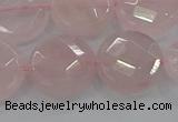 CRQ140 15.5 inches 18mm faceted coin natural rose quartz beads