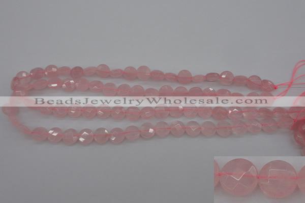 CRQ361 15.5 inches 10mm faceted coin rose quartz beads wholesale