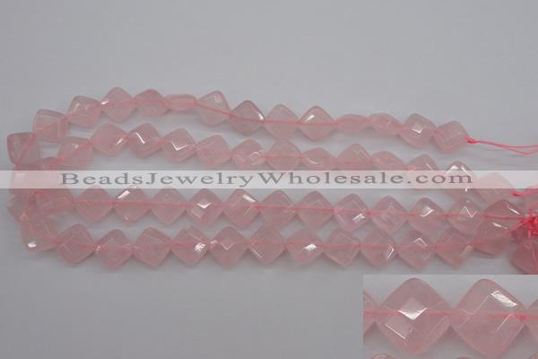 CRQ370 15.5 inches 12*12mm faceted diamond rose quartz beads