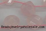 CRQ379 15.5 inches 10*10mm faceted briolette rose quartz beads