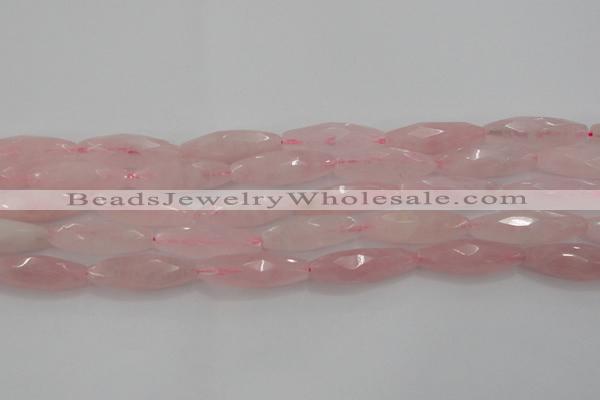 CRQ381 15.5 inches 10*30mm faceted rice rose quartz beads