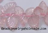 CRQ385 15.5 inches 15*18mm - 15*25mm carved leaf rose quartz beads