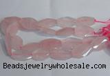 CRQ386 20*30mm - 22*35mm twisted & faceted freeform rose quartz beads