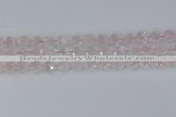 CRQ403 15.5 inches 10mm faceted nuggets rose quartz beads