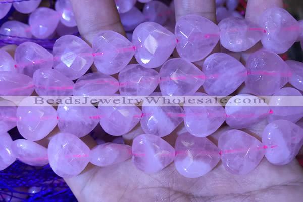 CRQ435 15.5 inches 16*16mm faceted heart rose quartz beads wholesale