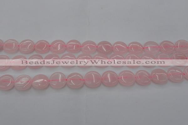 CRQ601 15.5 inches 12mm flat round rose quartz beads wholesale