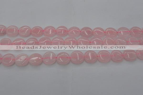 CRQ602 15.5 inches 15mm flat round rose quartz beads wholesale