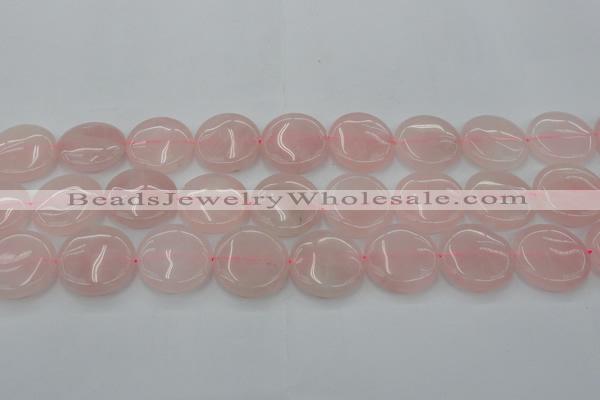 CRQ605 15.5 inches 25mm flat round rose quartz beads wholesale